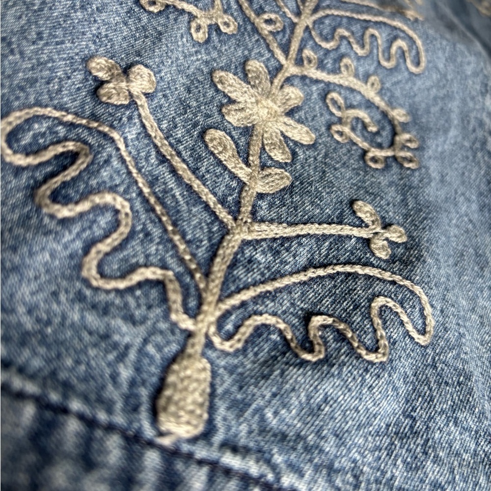 Embroidered Denim High Rise Maxi Skirt. - Picture 5 of 12